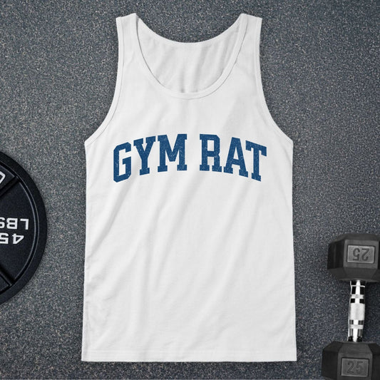 College Gym Rat Muscle Tank White