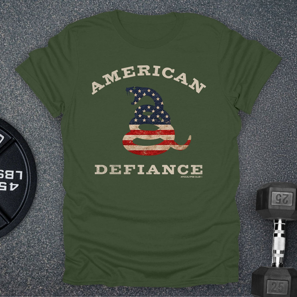 Apocalypse Club American Defiance Snake Military Green gym t-shirt