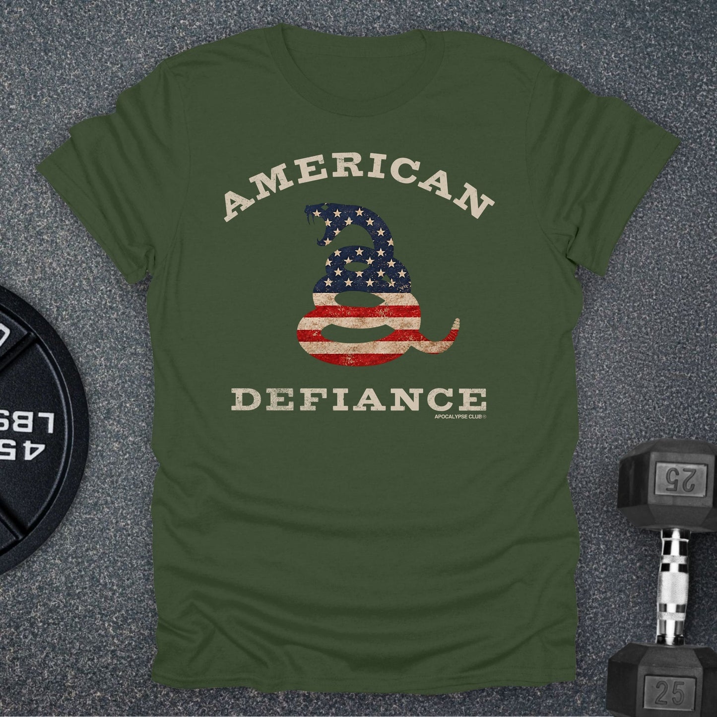 Apocalypse Club American Defiance Snake Military Green gym t-shirt