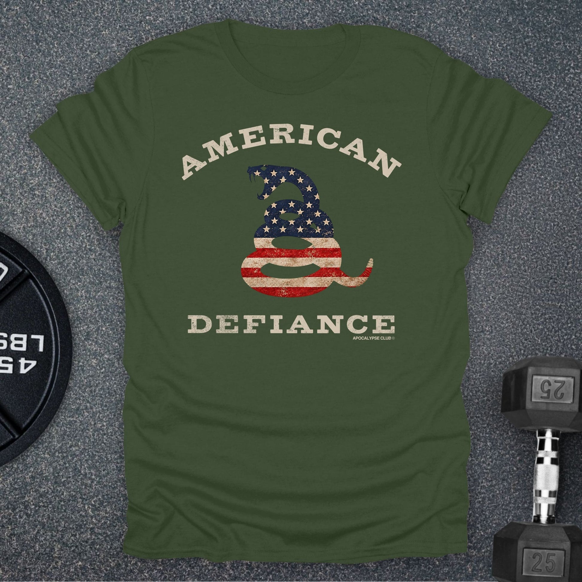 Apocalypse Club American Defiance Snake Military Green gym t-shirt