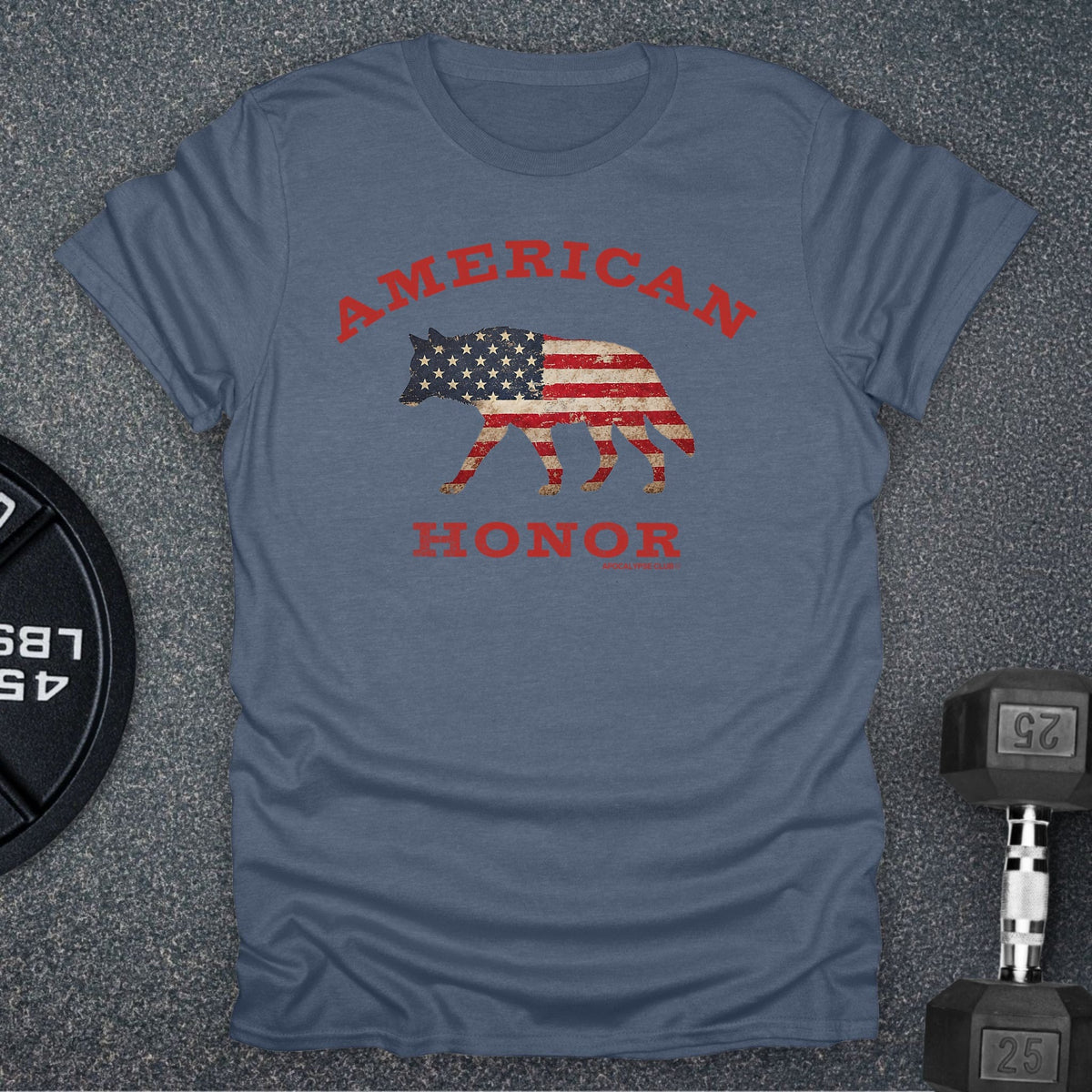 Apocalypse Club American Honor Wolf Heather Indigo gym t-shirt