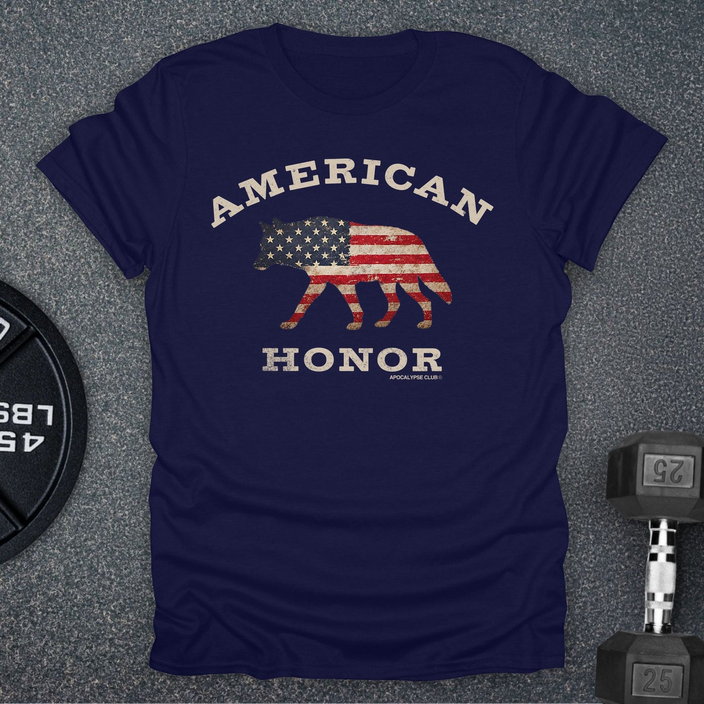 Apocalypse Club American Honor Wolf Navy gym t-shirt