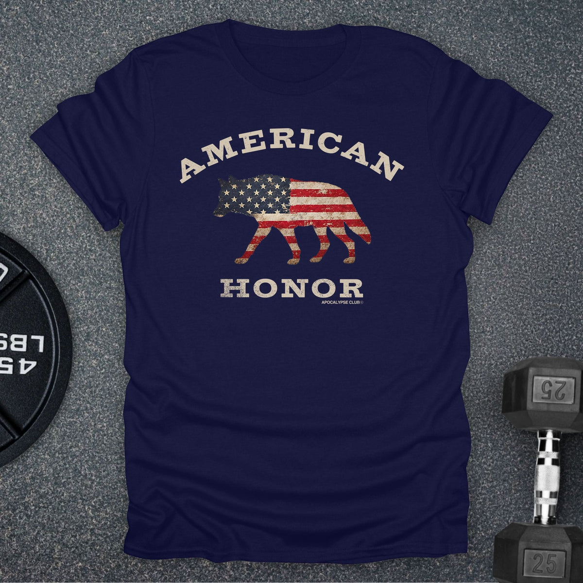 Apocalypse Club American Honor Wolf Navy gym t-shirt