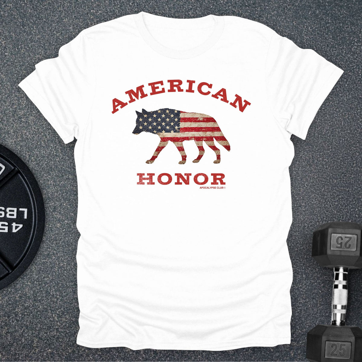 Apocalypse Club American Honor Wolf White gym t-shirt