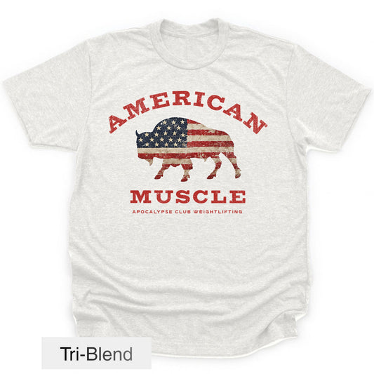 Apocalypse Club American Muscle Bison Heather White gym t-shirt