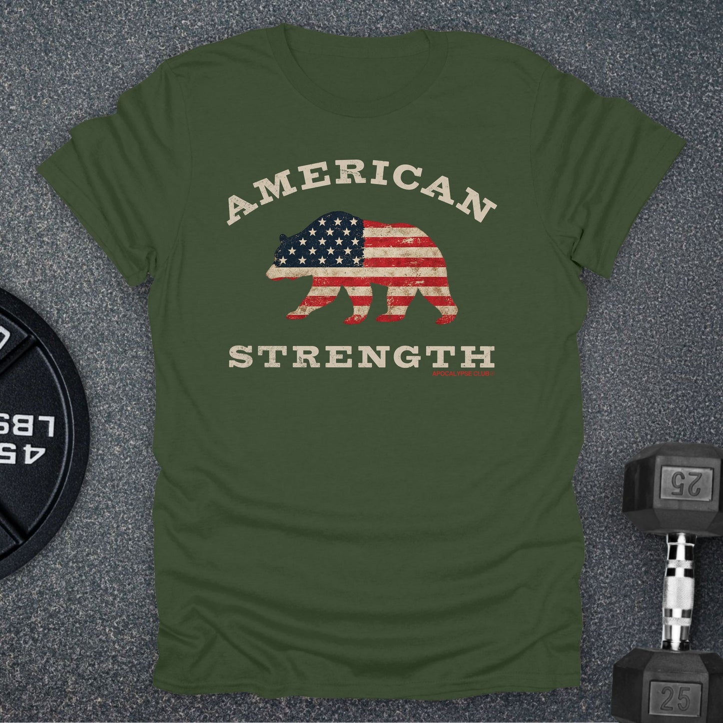 Apocalypse Club American Strength Bear Military Green gym t-shirt