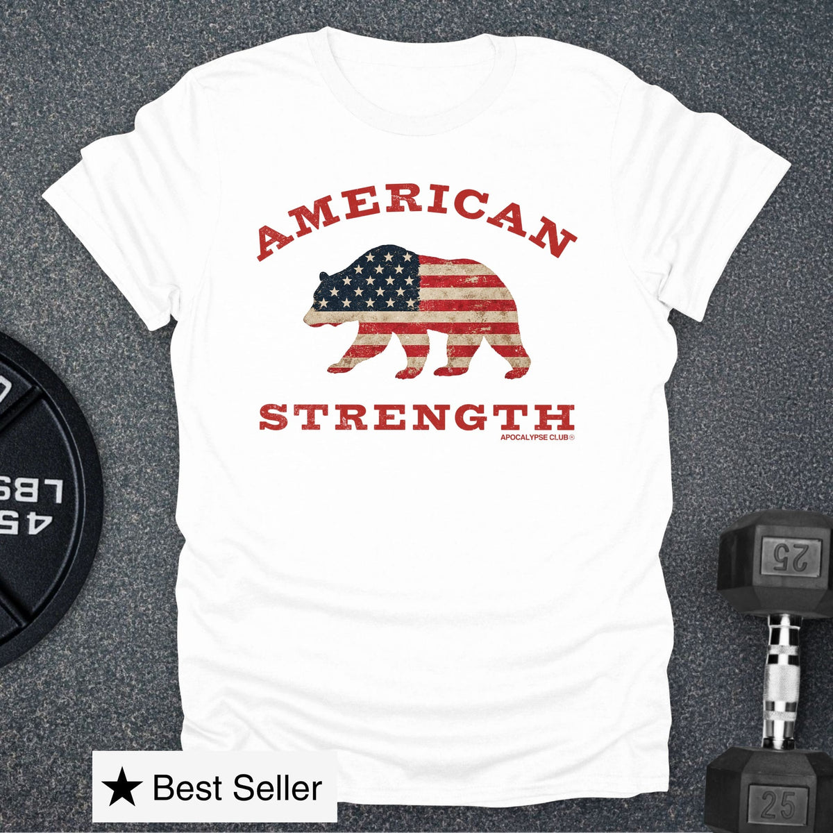 Apocalypse Club American Strength Bear White gym t-shirt
