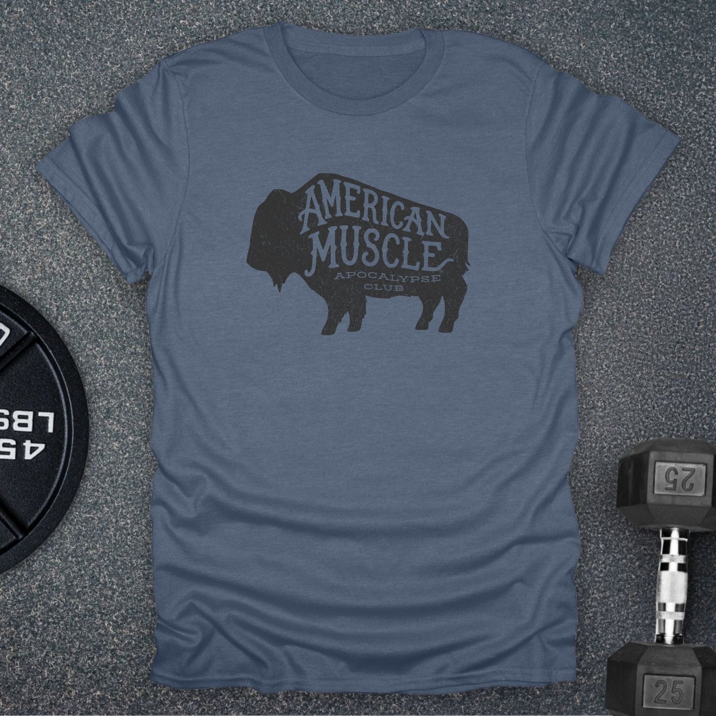 Apocalypse Club Bison Heritage Heather Indigo gym t-shirt