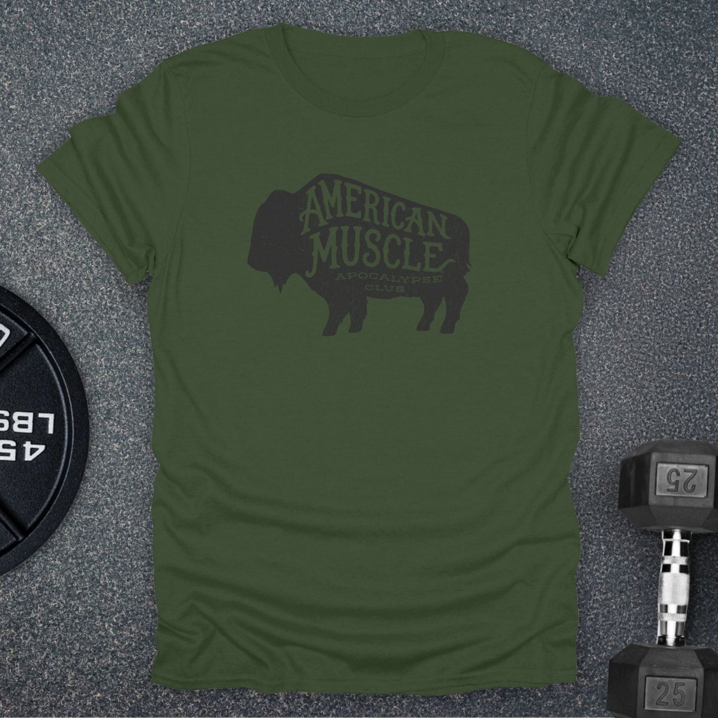 Apocalypse Club Bison Heritage Military Green gym t-shirt