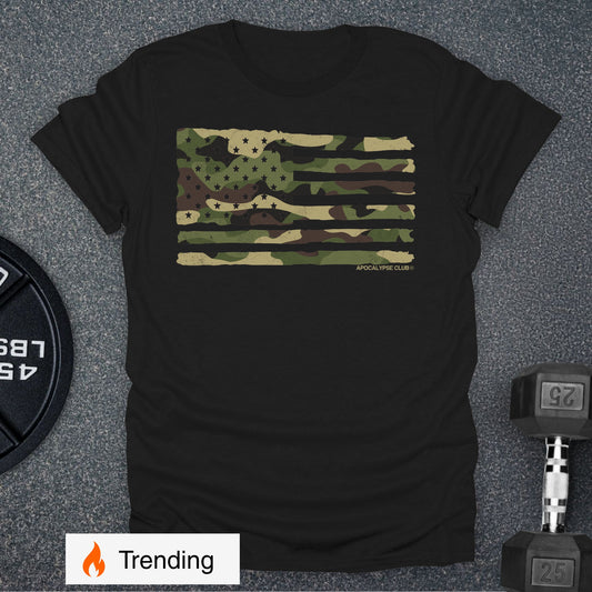 Apocalypse Club Camo Flag Black gym t-shirt