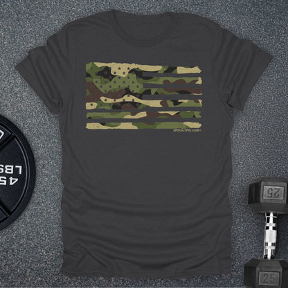 Apocalypse Club Camo Flag Charcoal gym t-shirt