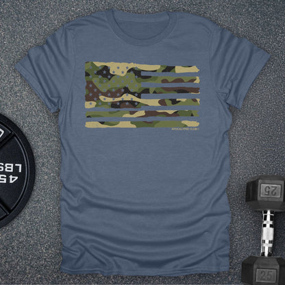 Apocalypse Club Camo Flag Heather Indigo gym t-shirt