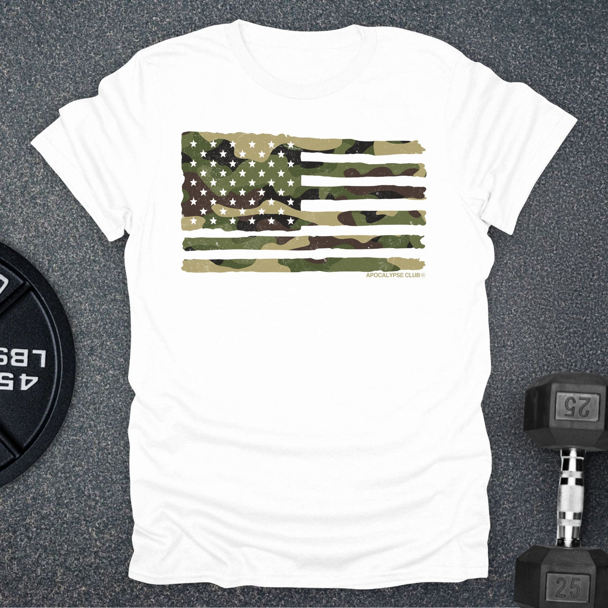 Apocalypse Club Camo Flag White gym t-shirt