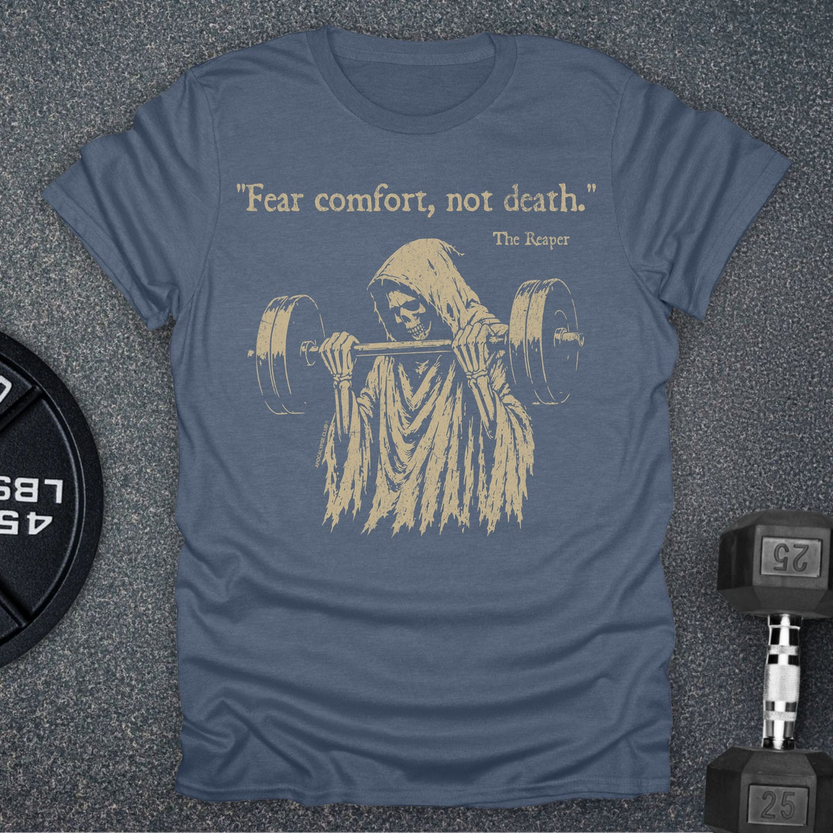 Apocalypse Club Comfort Kills Heather Indigo gym t-shirt