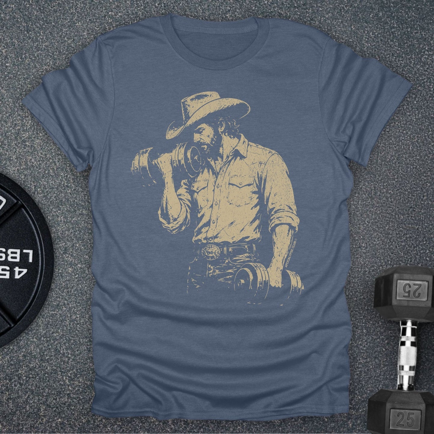 Apocalypse Club Cowboy Iron Heather Indigo gym t-shirt