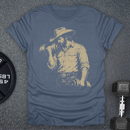 Apocalypse Club Cowboy Iron Heather Indigo gym t-shirt