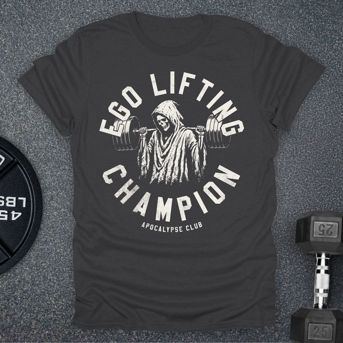 Apocalypse Club Ego Lifting Champion Charcoal gym t-shirt