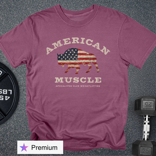 Apocalypse Club Fall American Muscle Bison Premium Berry gym t-shirt