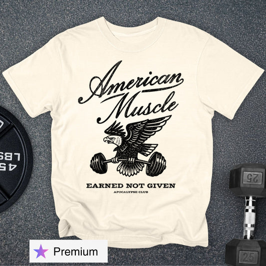 Apocalypse Club Fall American Muscle Emblem Premium Ivory gym t-shirt