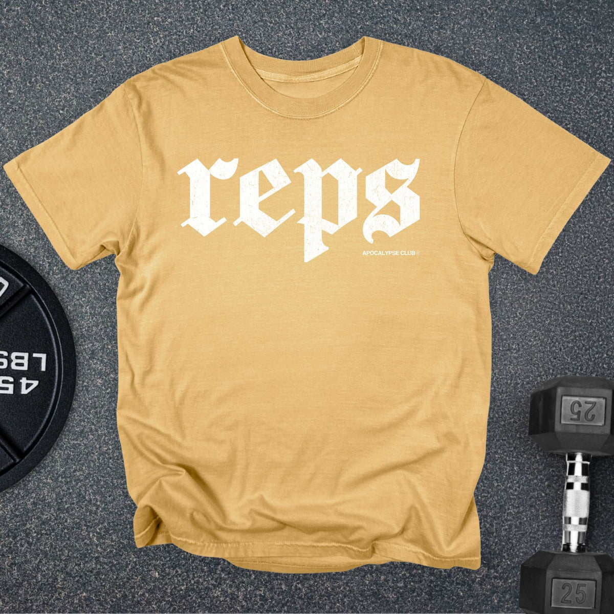 Apocalypse Club Fall Reps Premium Mustard gym t-shirt