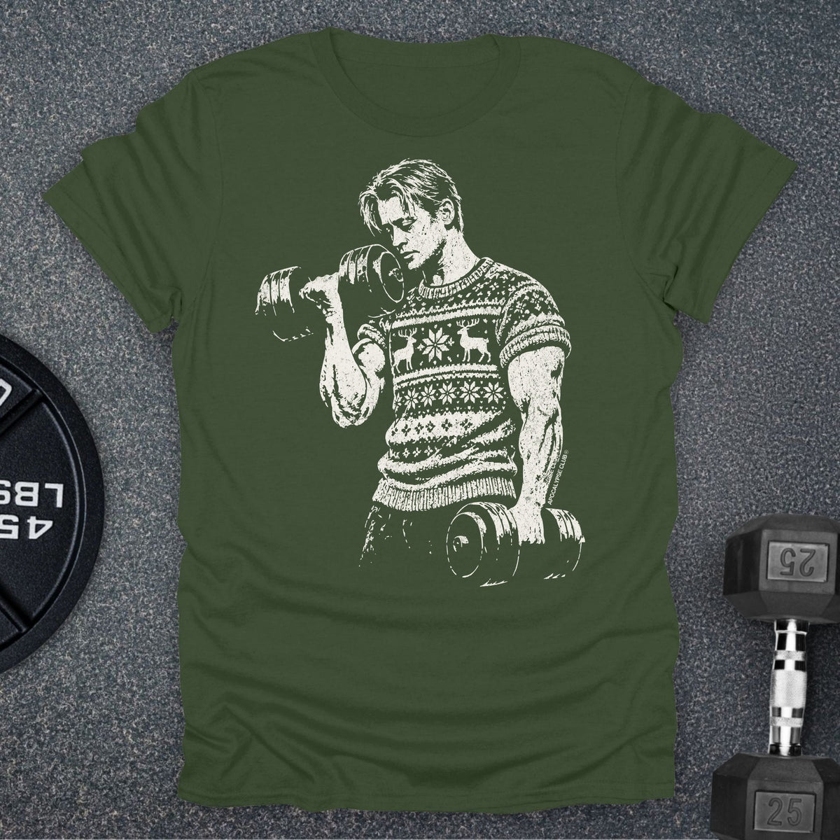 Apocalypse Club Home Lifting Alone Military Green gym t-shirt