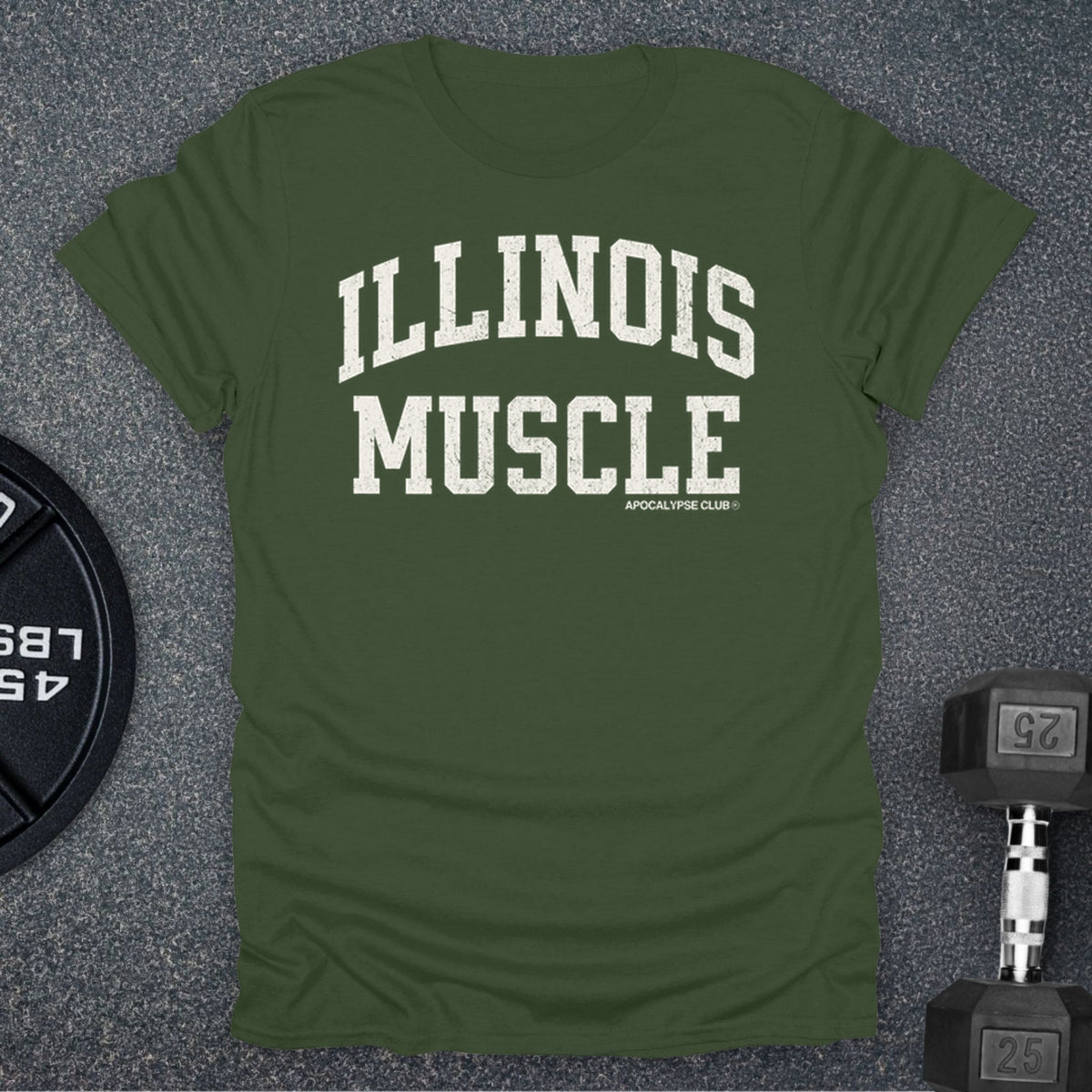 Apocalypse Club Illinois Muscle Military Green gym t-shirt