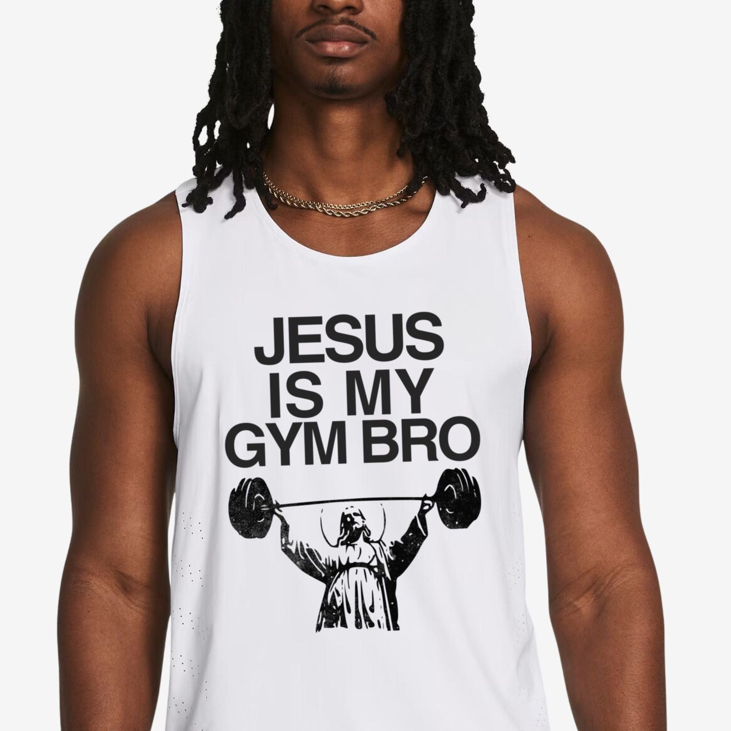 Jesus Is My Gym Bro Muscle Tank White - Apocalypse Club