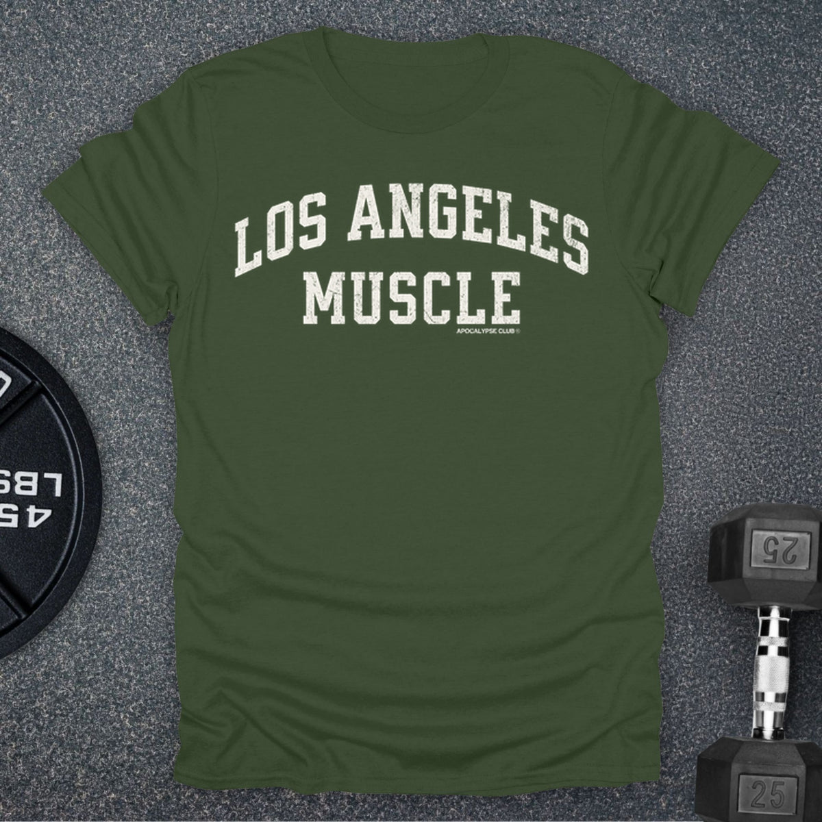 Apocalypse Club Los Angeles Muscle Military Green gym t-shirt