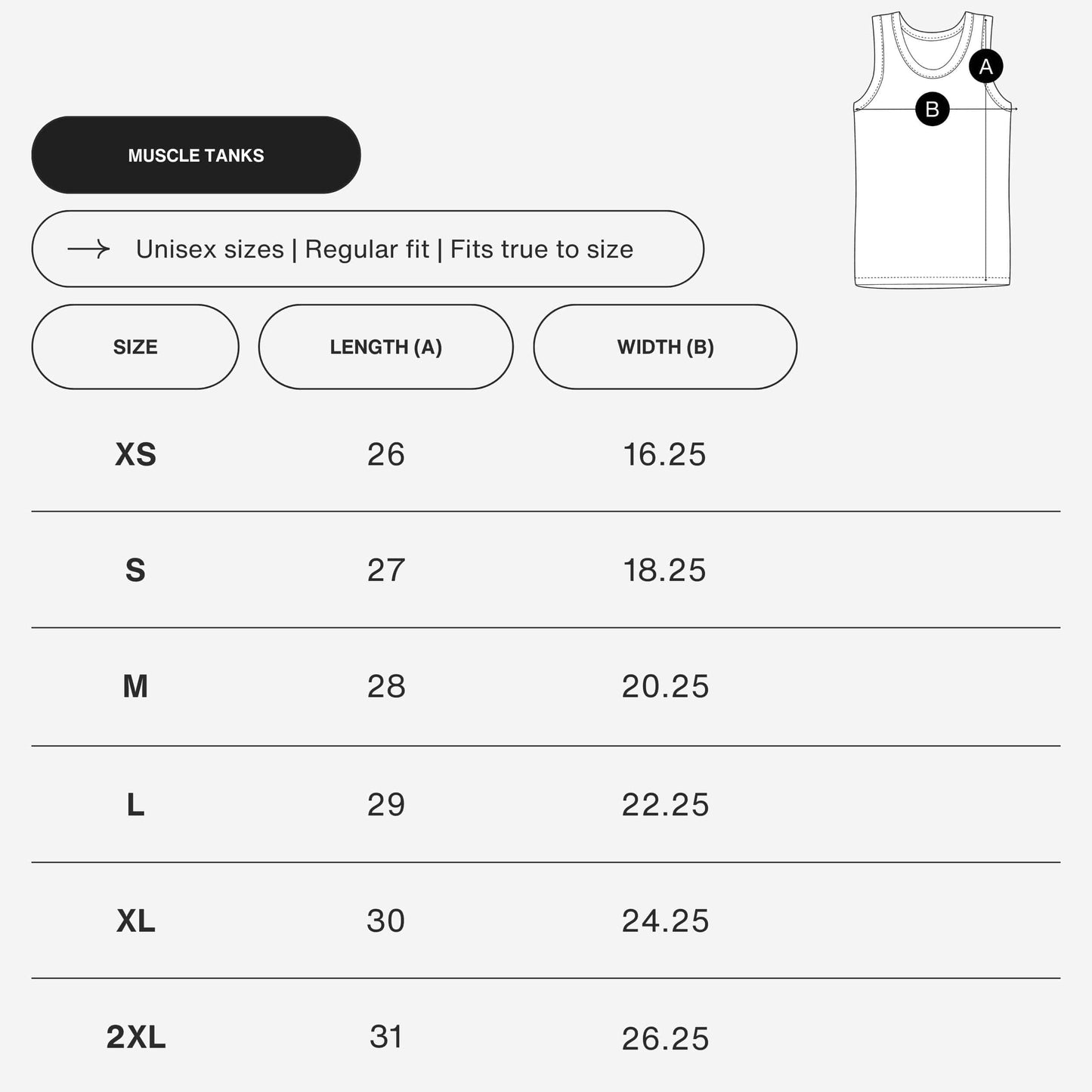 Muscle Tanks Size Chart - Apocalypse Club