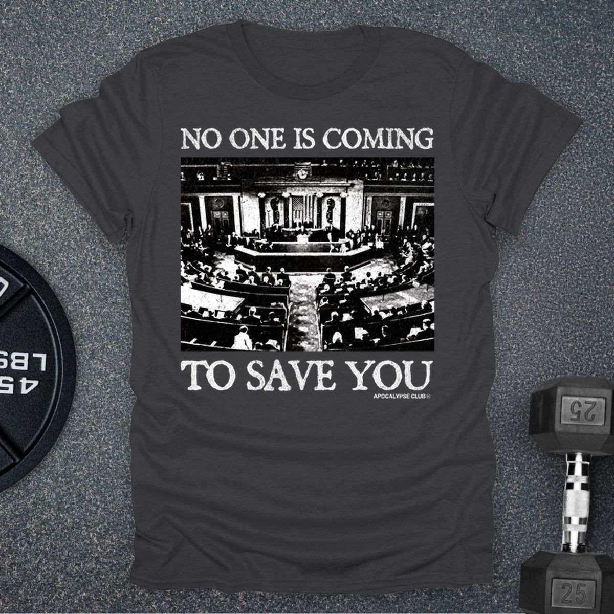 Apocalypse Club No One Is Coming Charcoal gym t-shirt