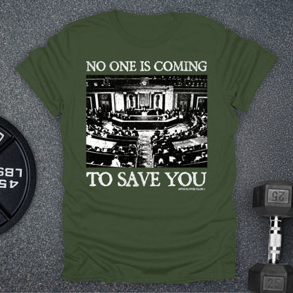 Apocalypse Club No One Is Coming Military Green gym t-shirt