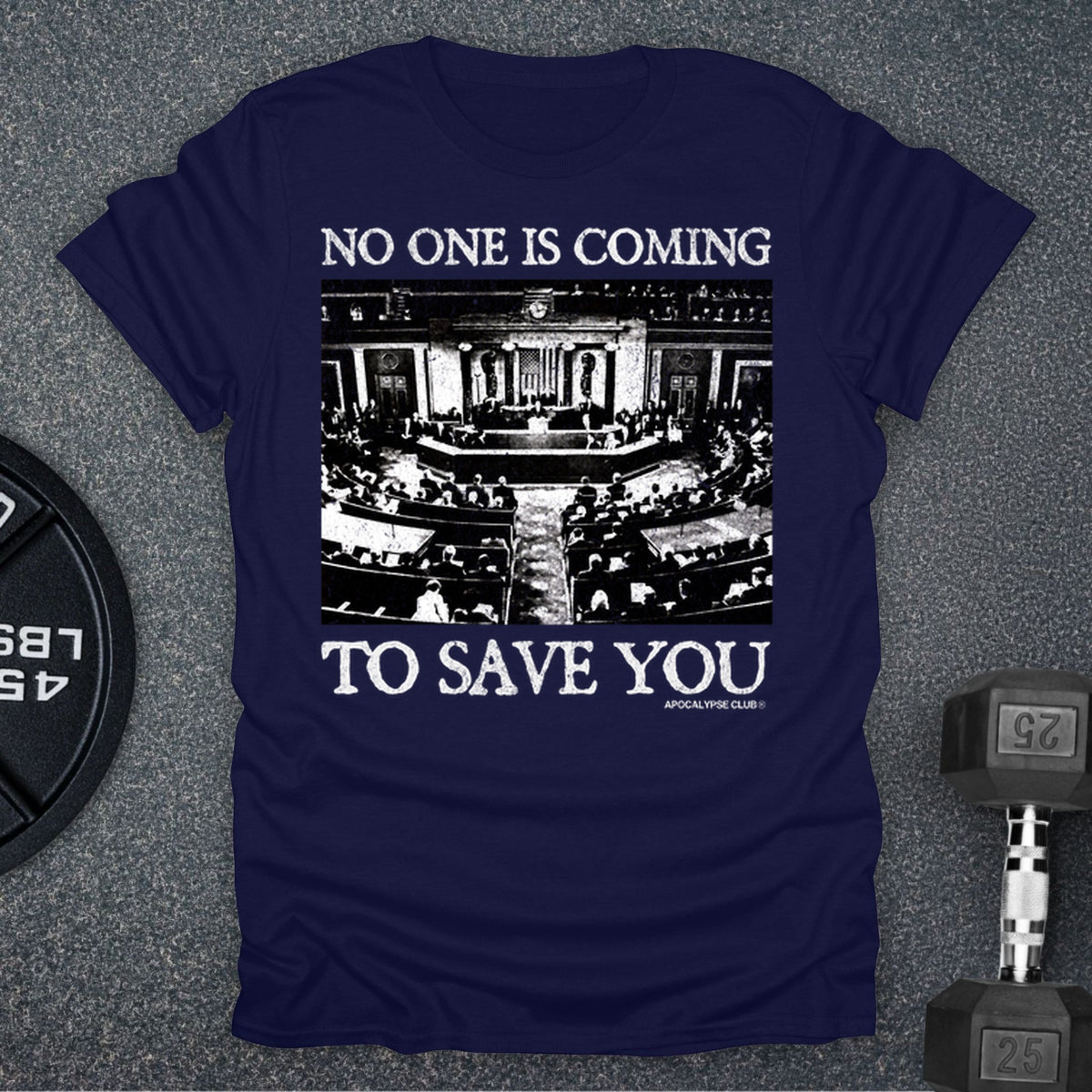 Apocalypse Club No One Is Coming Navy gym t-shirt