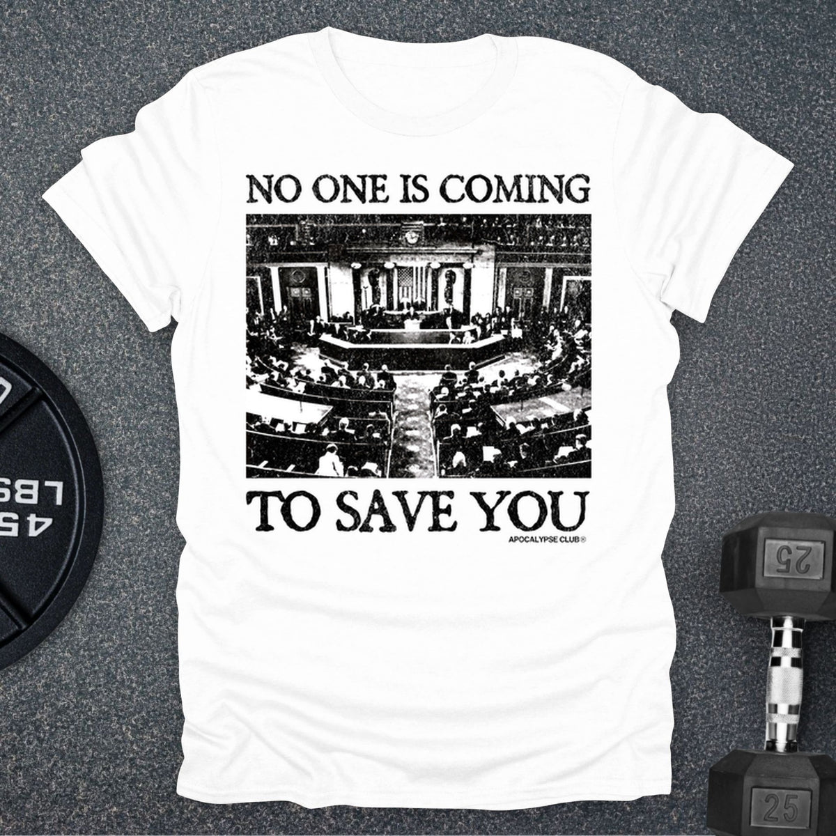 Apocalypse Club No One Is Coming White gym t-shirt