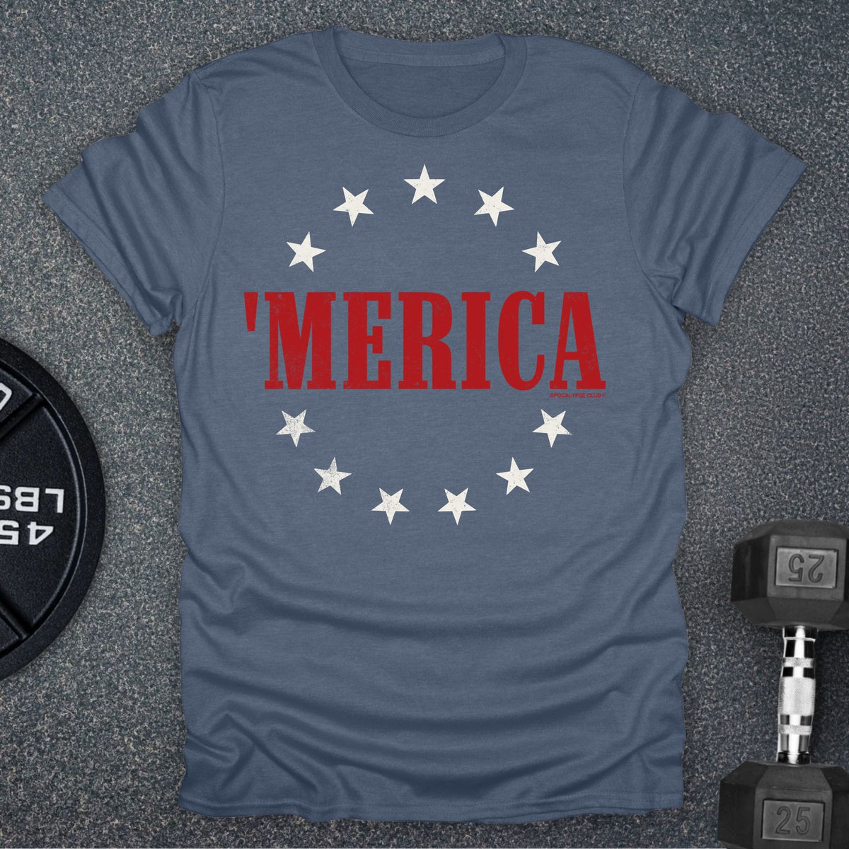 Apocalypse Club Old Glory Heather Indigo gym t-shirt