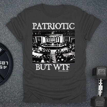 Apocalypse Club Patriotic But WTF Charcoal gym t-shirt