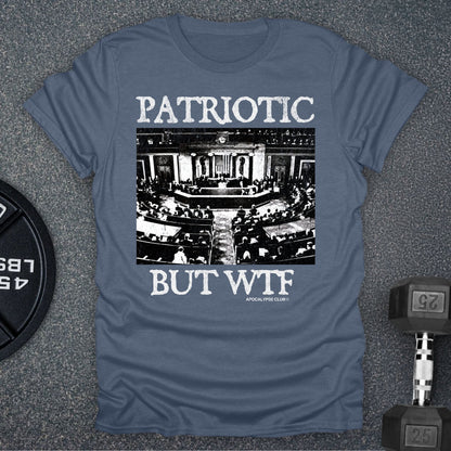 Apocalypse Club Patriotic But WTF Heather Indigo gym t-shirt
