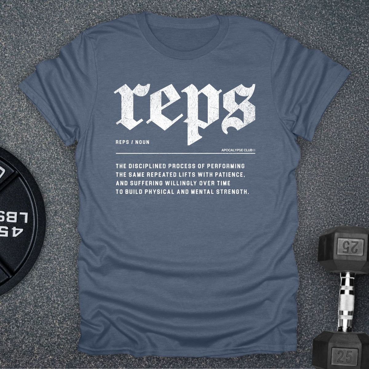Apocalypse Club Reps Definition Heather Indigo gym t-shirt