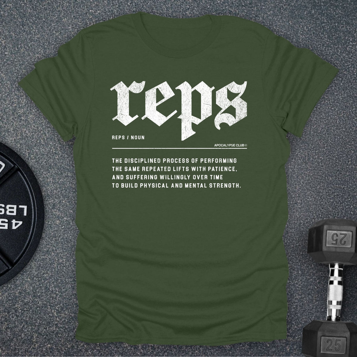 Apocalypse Club Reps Definition Military Green gym t-shirt