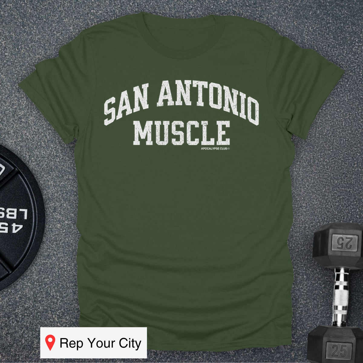 Apocalypse Club San Antonio Muscle Military Green gym t-shirt