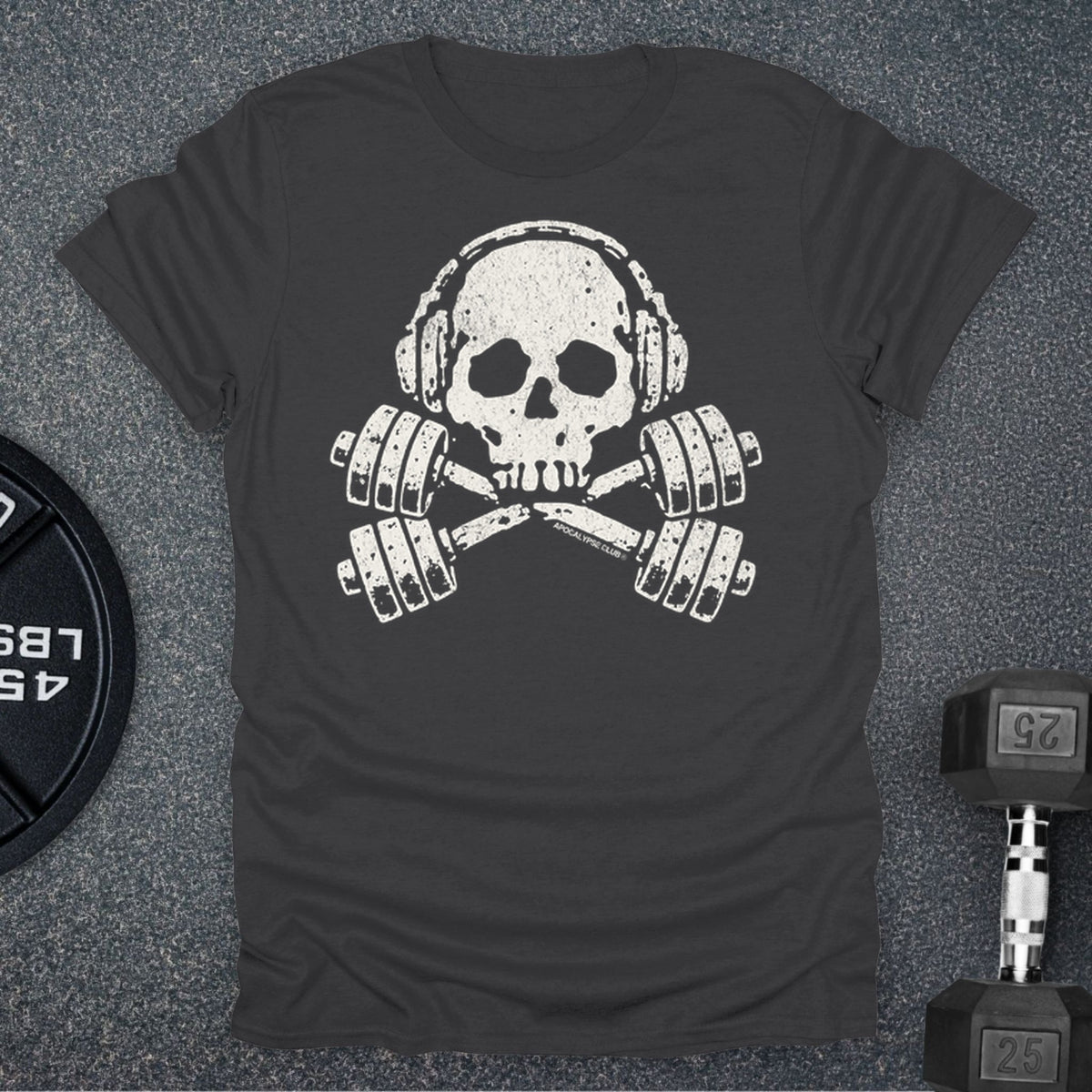 Apocalypse Club Skull And Crossbars Charcoal gym t-shirt