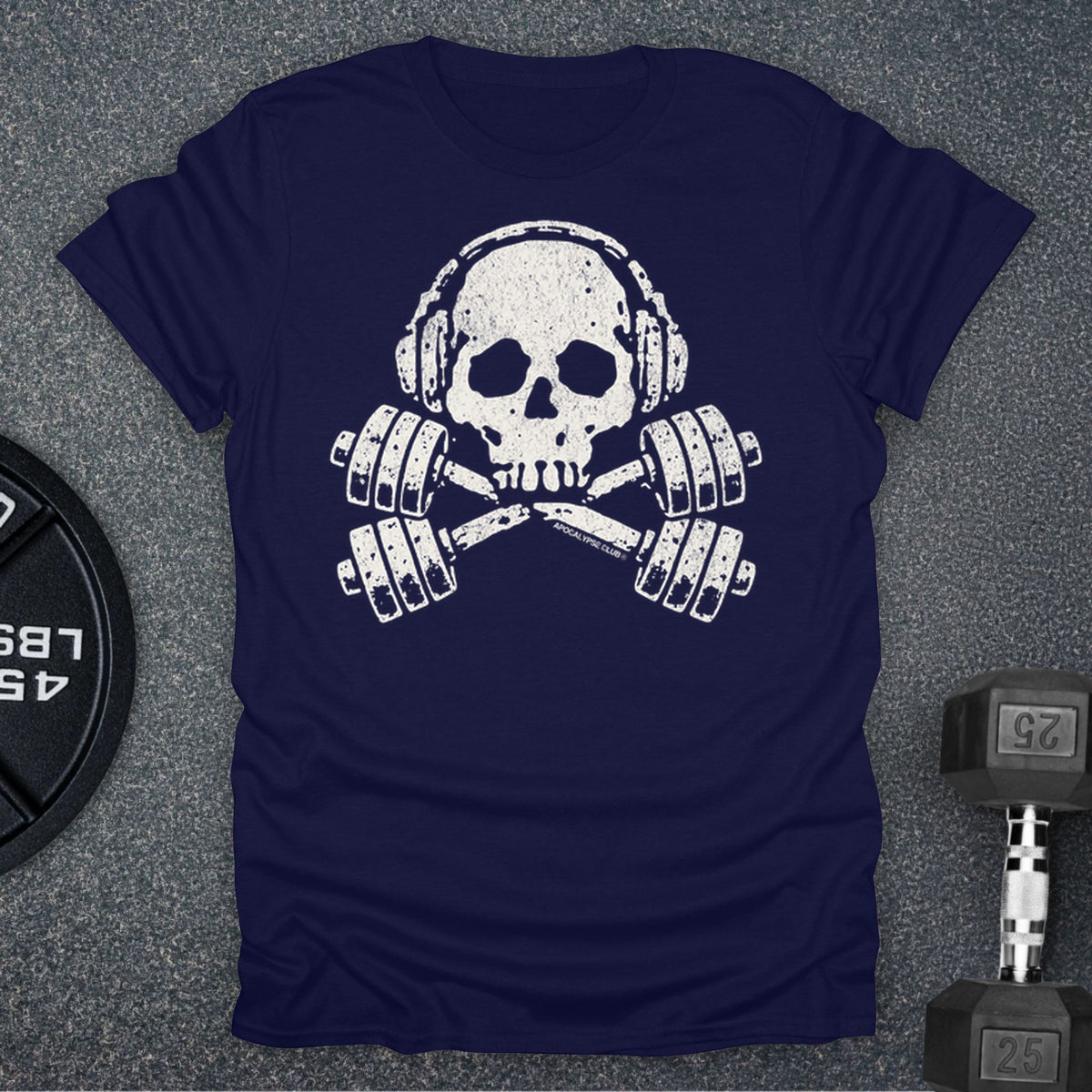 Apocalypse Club Skull And Crossbars Navy gym t-shirt