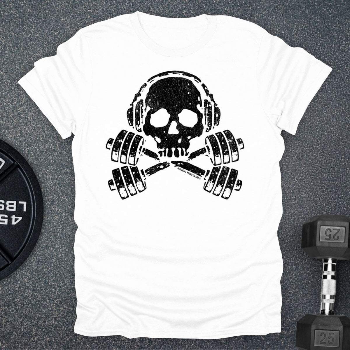 Apocalypse Club Skull And Crossbars White gym t-shirt