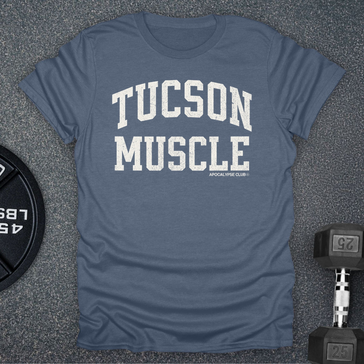 Apocalypse Club Tucson Muscle Heather Indigo gym t-shirt