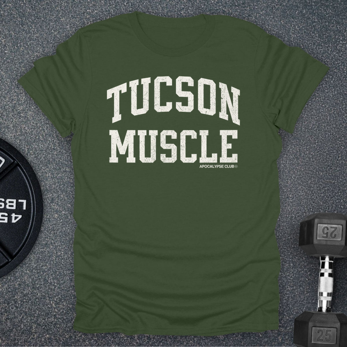 Apocalypse Club Tucson Muscle Military Green gym t-shirt
