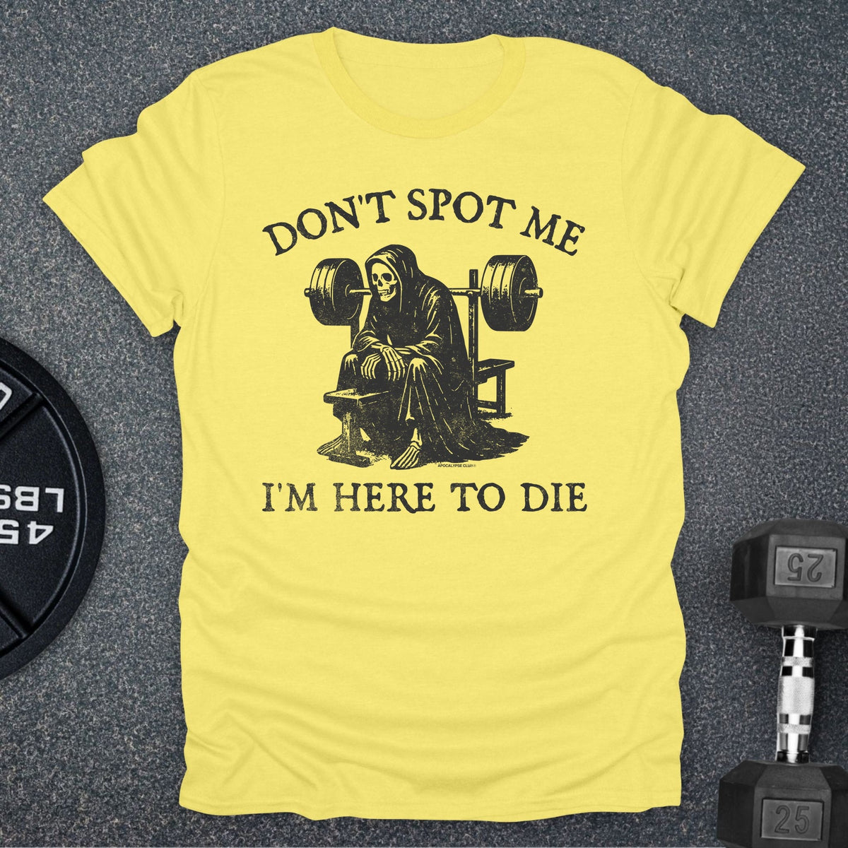Apocalypse Club Don't Spot Me Reaper Cornsilk gym t-shirt