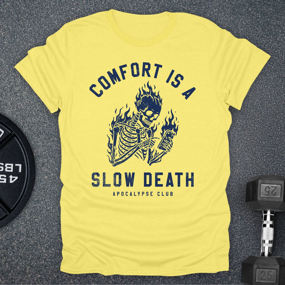 Apocalypse Club Comfort Is A Slow Death Cornsilk gym t-shirt