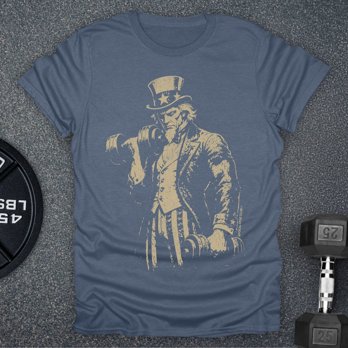 Apocalypse Club Uncle Sam Iron Heather Indigo gym t-shirt