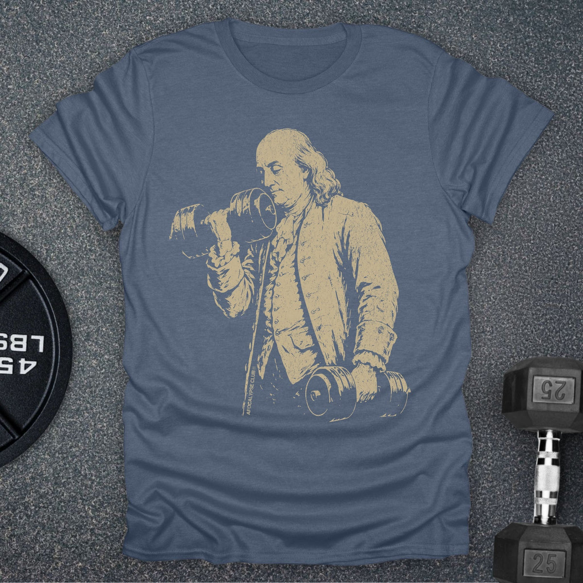 Apocalypse Club Franklin Iron Heather Indigo gym t-shirt