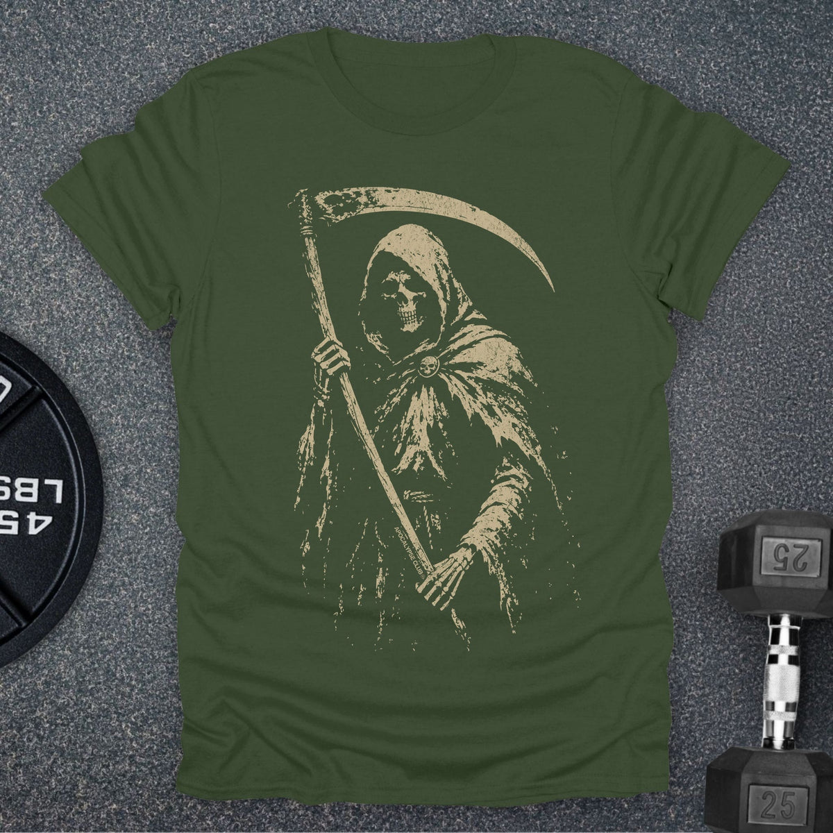 Apocalypse Club Death Can Wait Military Green gym t-shirt
