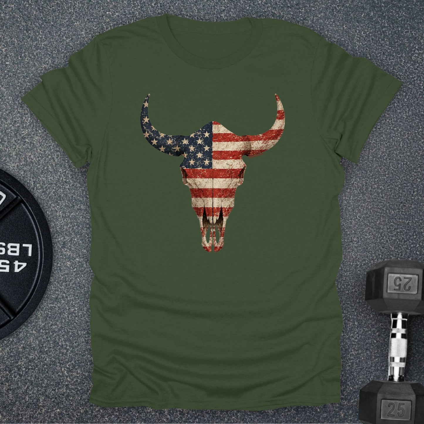 Apocalypse Club USA Bison Skull Military Green gym t-shirt